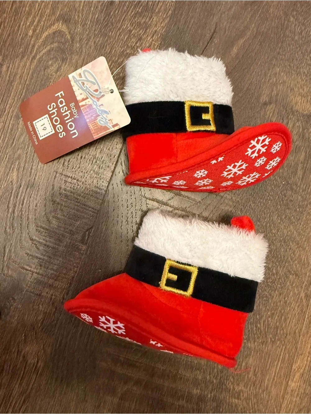 Festive Santa Booties Plush Holiday Slippers - Red & White